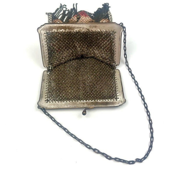 MANDALIAN MFG CO Antique Brass Mesh Fringe Trim Evening Bag Art Deco Gatsby 30s - Picture 9 of 13